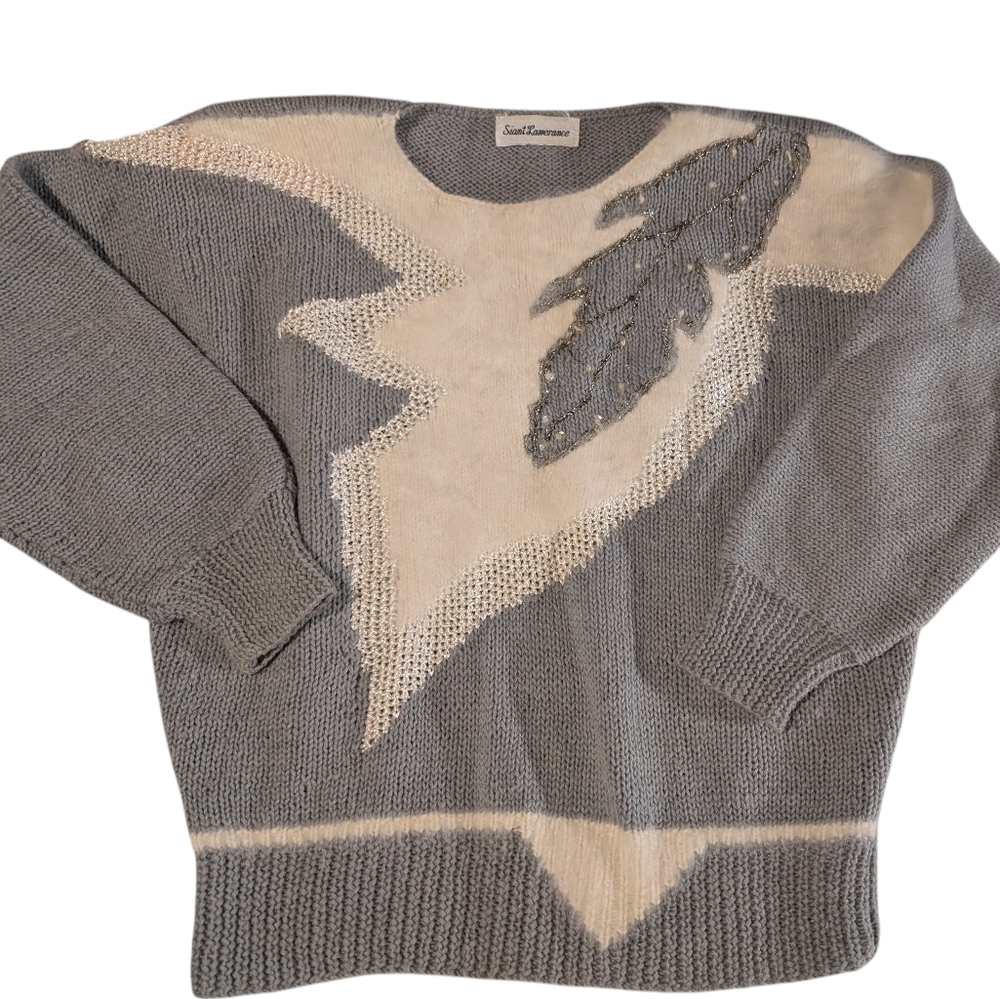 80s 90s Vintage Women's Abstract Design Faux Fur‎ Knit Sweater